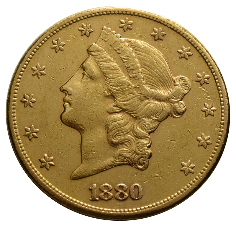 1880 $20 Double Eagle Liberty Head Gold Coin, San Francisco - $2,596