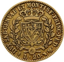 1828 Sardinian 20 Lire Gold Coin Carlo Felice - $1,846