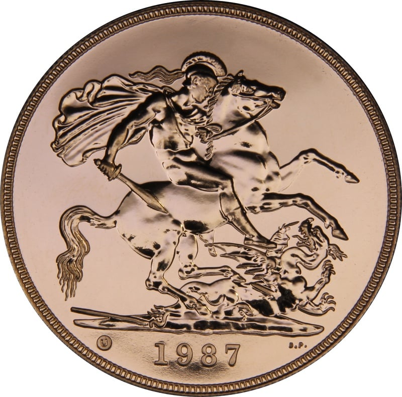 Brilliant Uncirculated Gold 1987 Five Pound Sovereign - $4,253