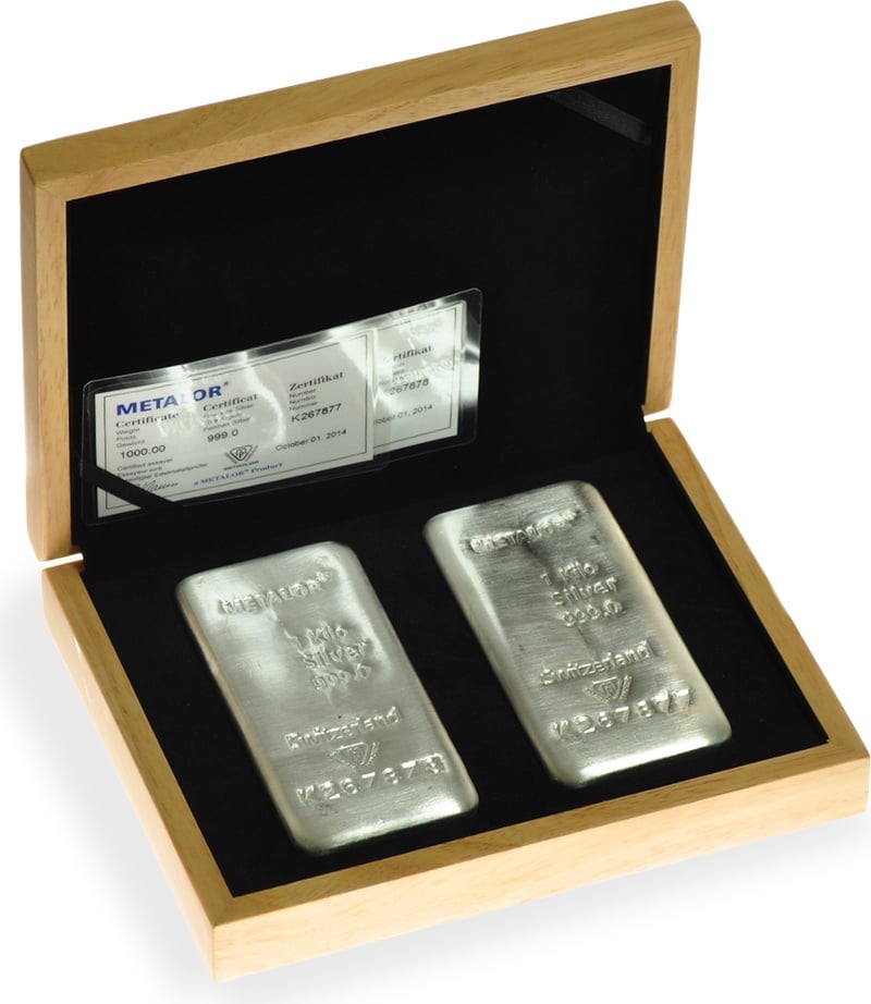 2 X Metalor 1 Kilo Silver Bullion Bar In T Box 1712